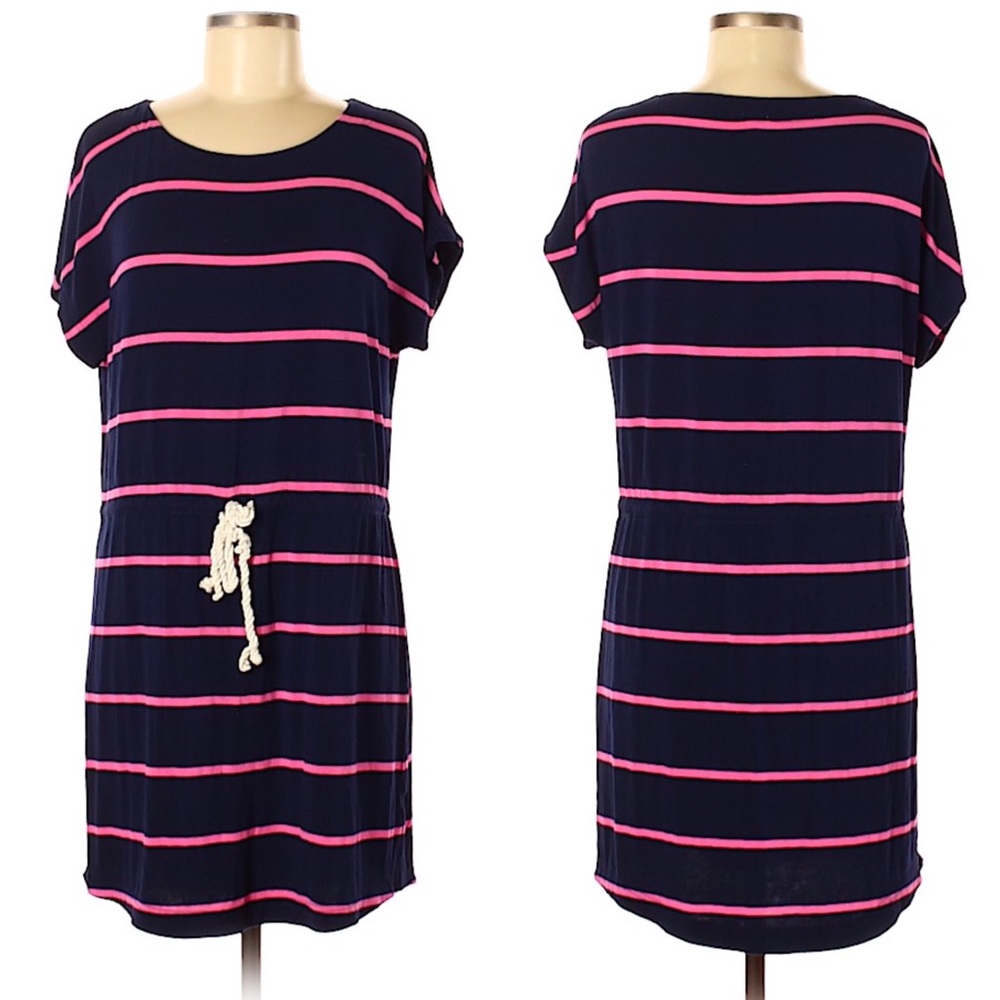 J.CREW Size XS Navy & Pink Striped T-Shirt Dress
